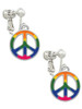 Large Rainbow Colored Peace Sign Clip On Earrings