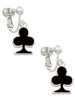 Card Suit - Black Club Clip On Earrings