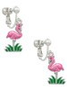 Hot Pink Enamel Flamingo with Grass Clip On Earrings