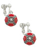 Red Enamel Fire Department Medallion Clip On Earrings