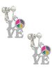 Love with Multicolored Peace Sign Clip On Earrings