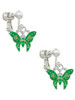 Lime Green Butterfly with 2 Lime Green Crystals Clip On Earrings