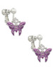 Hot Purple Butterfly with 2 Crystals Clip On Earrings