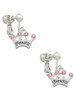 Small ''Princess'' Crown with Pink Crystals Clip On Earrings