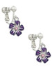 Purple and White African Violet Flower with Pink Crystal Clip On Earrings