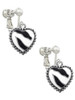 Enamel Zebra Print Heart Clip On Earrings