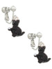 Resin Black Playing Cat Clip On Earrings