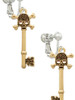 Antiqued Gold Tone Beaded Skull Key Clip On Earrings