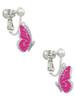 Translucent Hot Pink Flying Butterfly Clip On Earrings