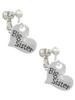 Large ''Big Sister'' Heart with Clear Crystal Clip On Earrings