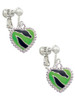 Lime Green Zebra Print Heart Clip On Earrings