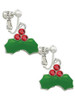 Christmas Holly & Red Crystal Berries Clip On Earrings