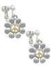 Large Daisy with Gold Tone Peace Sign Clip On Earrings