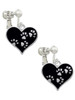 Black Enamel Heart with Paw Prints Clip On Earrings