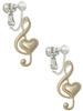 Large Gold Tone Clef with Heart Clip On Earrings