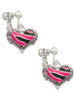 Hot Pink Tiger Print Heart Clip On Earrings