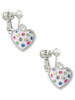 White Resin Heart with Spring Crystals Clip On Earrings