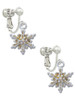 White Snowflake with Glitter and Clear AB Crystal Clip On Earrings