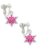 Hot Pink Snowflake with Hot Pink Crystal Clip On Earrings