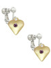 Large February - Purple Crystal Gold Tone Heart Clip On Earrings