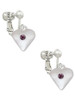 Large February - Purple Crystal Heart Clip On Earrings