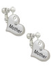 Large ''Mother'' Heart with Clear Crystal Clip On Earrings