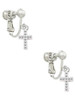 Small White Crystal Cross Clip On Earrings