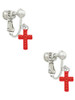 Small Red Crystal Cross Clip On Earrings