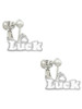 White ''Luck'' with Heart Clip On Earrings