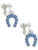Blue Crystal Horseshoe Clip On Earrings