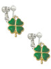 Opaque Green Lucky Four Leaf Clover Clip On Earrings
