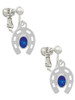 Horseshoe with Oval Blue Crystal Clip On Earrings