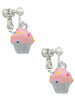 3-D Pink Cupcake with Sprinkles Clip On Earrings