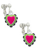 Hot Pink & Lime Green Heart with Black Ruffles Clip On Earrings