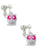 Owl with Hot Pink & Clear Crystal Eyes Clip On Earrings