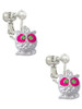 Owl with Hot Pink & Lime Green Crystal Eyes Clip On Earrings