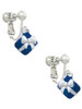 Small 3-D Blue Present Box with Bow Clip On Earrings