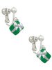 Small 3-D Green Present with Bow Clip On Earrings