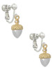 Small Acorn with Gold Tone Top and Crystals Clip On Earrings