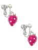 Large 3-D Hot Pink Strawberry with Crystals Clip On Earrings