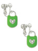 Lime Green Enamel Lock with Clear Crystals Clip On Earrings