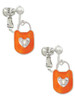 Hot Orange Enamel Lock with Clear Crystals Clip On Earrings
