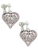 Large Open Filigree Heart Clip On Earrings