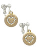Gold Tone Disc with Crystal Heart Clip On Earrings