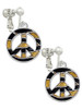Large Brown Tiger Print Peace Sign Clip On Earrings