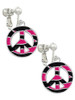 Large Hot Pink Tiger Print Peace Sign Clip On Earrings