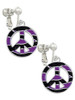 Large Purple Tiger Print Peace Sign Clip On Earrings