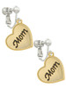 Gold Tone Script Mom Heart Clip On Earrings