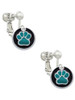 Teal Paw on Black Disc Clip On Earrings