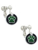 Green Paw on Black Disc Clip On Earrings